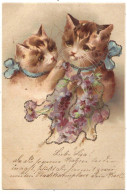 N°19596 - Carte à Paillettes - Chats Et Fleurs - Chat - Other & Unclassified