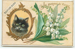 N°19549 - Carte Gaufrée - Je Pense à Vous - MALO-LES-BAINS - Chat Dans Un Médaillon, Et Brins De Muguet - Sonstige & Ohne Zuordnung