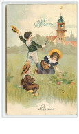 N°3077 - Carte Gaufree - Joyeuse Paques - Enfants Ramassant Des Oeufs - Pâques