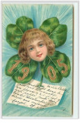 N°3079 - Carte Gaufree - 1905 - Visage D'enfant Dans Un Trefle - Nouvel An