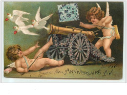 N°3042 - Carte Gaufrée - Clapsaddle - Anniversaire - Angelots Et Canon - Cumpleaños