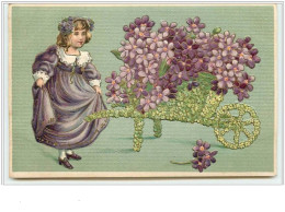 N°3048 - Carte Gaufrée - Fillette Et Brouette De Violettes - Autres & Non Classés