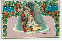 N°18466 - Carte Gaufrée - Joyeux Noël - Père Noël Et Ange Apportant Des Cadeaux - Other & Unclassified