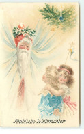 N°17472 - Fröhliche Weihnachten - Enfants Regardant Le Père Noël Se Cachant Derrière Des Rideaux - Sonstige & Ohne Zuordnung