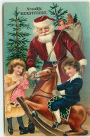 N°15226 - Carte Gaufrée - Vroolijk Kerstfeest - Père Noël Et Enfants Avec Leurs Jouets - Other & Unclassified