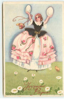 N°18482 - Chiostri - Joyeuses Pâques - Jeune Femme Dans Un Pré, Tenant Deux Oeufs - Pâques