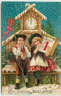 N°15243 - Carte Gaufrée - Ein Glückliches Neues Jahr - Enfants Et Pendule - Nouvel An