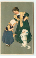 N°17497 - Carte Gaufrée - Flatscher - Jeune Fille, Et Fillette Regardant Un Caniche Faisant Le Beau - Other & Unclassified