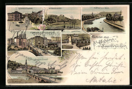 Lithographie Saarbrücken-St. Johann, Partie An Der Saar, Spichernberg, Reichsstrasse  - Saarbruecken