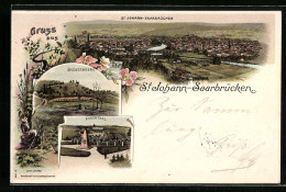 Lithographie St. Johann-Saarbrücken, Spichernberg, Totalansicht, Ehrental  - Saarbrücken