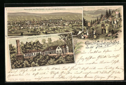 Lithographie Darmstadt, Panorama Von Der Ludwigshöhe Gesehen, Pension  - Darmstadt