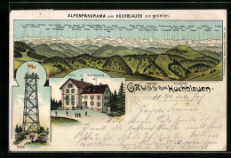 Lithographie Badenweiler, Alpenpanorama Vom Hochblauen, Kurhotel Hochblauen  - Badenweiler