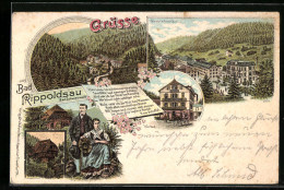 Lithographie Rippoldsau /Bad. Schwarzwald, Mineral & Moor-Bad, Bauernhaus, Teilansicht  - Other & Unclassified