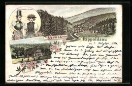 Lithographie Rippoldsau, Ortsansicht Mit Schwarzwälderinnen In Tracht  - Other & Unclassified