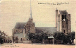 77 - Seine Et Marne - EGREVILLE - église Et Place Du Petit Marché - Carte Toilée - Altri & Non Classificati