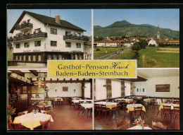 AK Baden-Baden-Steinbach, Gasthof-Pension Hirsch, Ortsansicht Mit Kirche  - Baden-Baden