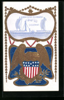 Präge-AK Hudson-Fulton Celebration, Dampfer SS Clermont, Coat Of Arms  - Other & Unclassified