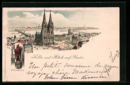 Lithographie Köln, Gesamtansicht Mit Dom Und Blick Auf Deutz, St. Cristoforus  - Koeln