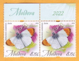 2022  Moldova Moldavie  „Butterflies”  Anthocharis Cardamines. Nominal Value Of Stamp: 8,15 L 2v Mint - Papillons
