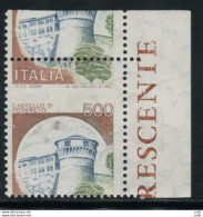 Castelli Lire 500 Varietà "Italia" In Alto - Variétés Et Curiosités