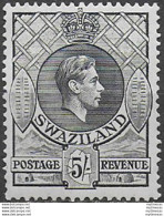 1943 Swaziland Giorgio VI 5s. Slate 1v. MNH SG. N. 37a - Other & Unclassified