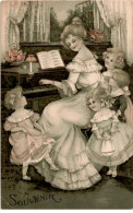 MUSIQUE: Souvenir, Scène De Piano, Femme, Enfants -  état - Music And Musicians