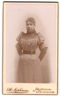 Fotografie A. Mathiesen, Kristiania, Graendsen 17, Junge Frau Im Taillierten Kleid  - Anonyme Personen