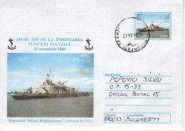 ROMANIA 159y2000: DANUBE NAVY - 140 YEARS, Used Prepaid Postal Stationery Cover - Registered Shipping! - Entiers Postaux