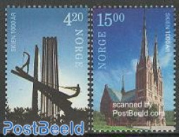 Norway 2000 1000 Years Skien 2v, Mint NH, Religion - Churches, Temples, Mosques, Synagogues - Art - Sculpture - Unused Stamps