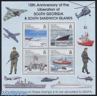 South Georgia / Falklands Dep. 1992 Liberation Anniversary S/s, Mint NH, History - Science - Transport - Militarism - .. - Militaria