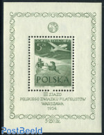 Poland 1954 Philatelists Congress S/s, Mint NH, Nature - Transport - Horses - Philately - Post - Coaches - Aircraft & .. - Unused Stamps