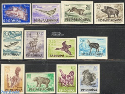 Romania 1956 Animals 12v Imperforated, Mint NH, Nature - Animals (others & Mixed) - Birds - Deer - Ducks - Poultry - W.. - Neufs