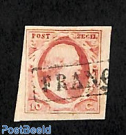 Netherlands 1852 10c, Plate X, Used, Used Or CTO - Usados