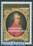 Benin 1991 Mozart 1v, Mint NH, Performance Art - Amadeus Mozart - Music - Unused Stamps