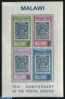 Malawi 1966 Postal Service 75th Anniversary S/s, Mint NH, History - Coat Of Arms - Stamps On Stamps - Sellos Sobre Sellos