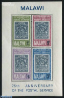 Malawi 1966 Postal Service 75th Anniversary S/s, Mint NH, History - Coat Of Arms - Stamps On Stamps - Briefmarken Auf Briefmarken