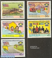 Liberia 1989 Mano River Union 5v, Mint NH, History - Transport - Various - Flags - Automobiles - Maps - Coches