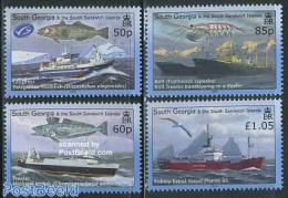 South Georgia / Falklands Dep. 2008 Fisheries 4v, Mint NH, Nature - Transport - Fish - Fishing - Ships And Boats - Poissons
