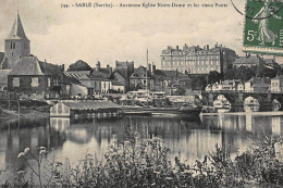 SABLE-sur-SARTHE : Ancienne Eglise Notre-dame Et Les Vieux Ponts - Tres Bon Etat - Sable Sur Sarthe