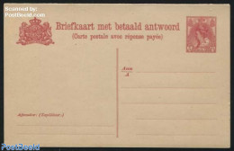 Netherlands 1910 Reply Paid Postcard, 5+5c, Dutch Text Above French, Long Dividing Line, Unused Postal Stationary - Lettres & Documents
