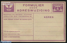 Netherlands 1930 New Address Card, 1.5c Lila, Unused Postal Stationary - Lettres & Documents