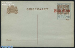 Netherlands 1921 Postcard 7.5c On 5 On 2c Brown, Greygreen Paper, Unused Postal Stationary - Brieven En Documenten