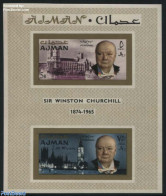 Ajman 1967 Churchill S/s Imperforated With New Value Overprints, Mint NH, History - Churchill - Sir Winston Churchill