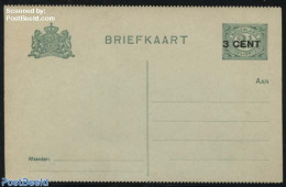 Netherlands 1917 Postcard 3CENT On 2.5c, Perforated, Long Dividing Line, Unused Postal Stationary - Covers & Documents