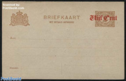 Netherlands 1920 Reply Paid Postcard Vijf Cent On 2c, Short Dividing Line, Unused Postal Stationary - Cartas & Documentos