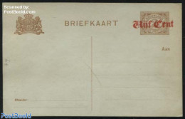 Netherlands 1920 Postcard Vijf Cent On 2c, Greengrey Paper, Unused Postal Stationary - Covers & Documents