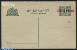 Netherlands 1920 Reply Paid Postcard Vijf Cent On 3CENT On 2.5c, Long Dividing Line, Unused Postal Stationary - Cartas & Documentos