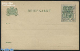 Netherlands 1921 Postcard 7.5c On 3c, Yellow Paper, Short Dividing Line, Unused Postal Stationary - Lettres & Documents