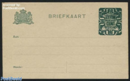 Netherlands 1921 Postcard 7.5c On 3c, Yellow Paper, Short Dividing Line, Unused Postal Stationary - Briefe U. Dokumente