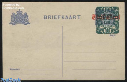 Netherlands 1921 Postcard 7.5c On Vijf Cent On 1.5c Ultramarin, Unused Postal Stationary - Lettres & Documents